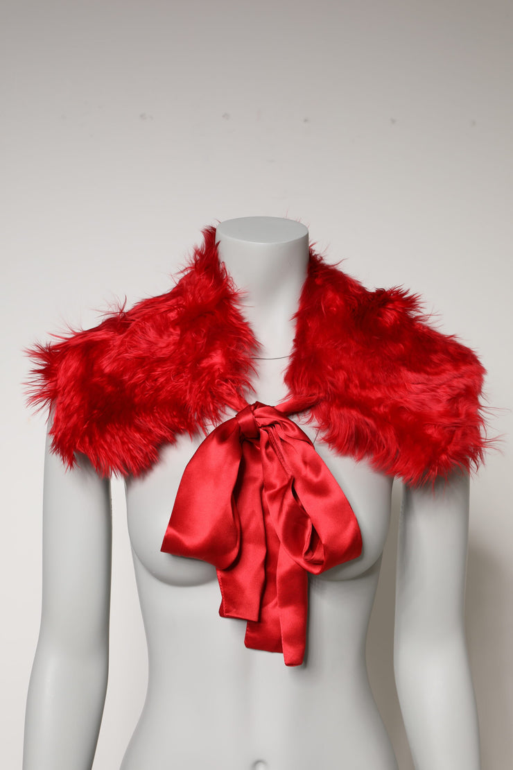 Dolce & Gabbana Red Alpaca Fur Women Neck Warmer Winter Scarf