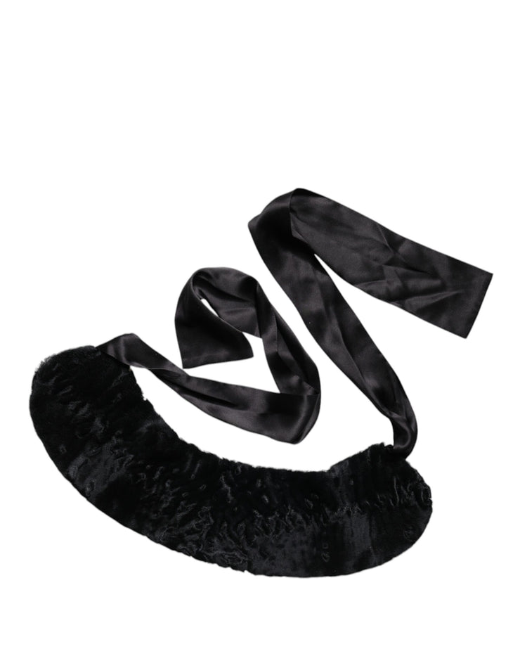 Dolce & Gabbana Black Lamb Fur Women Neck Warmer Winter Scarf