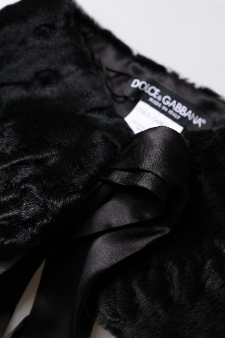 Dolce & Gabbana Black Lamb Fur Women Neck Warmer Winter Scarf