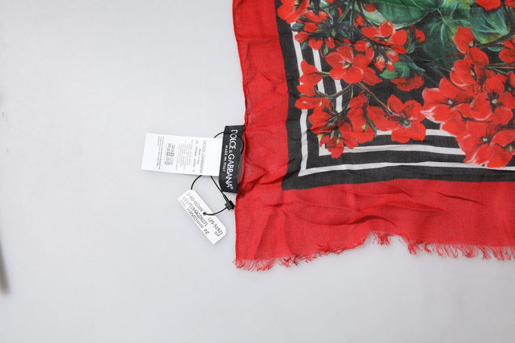 Dolce & Gabbana White Red Polka Dot Geranium Modal Scarf