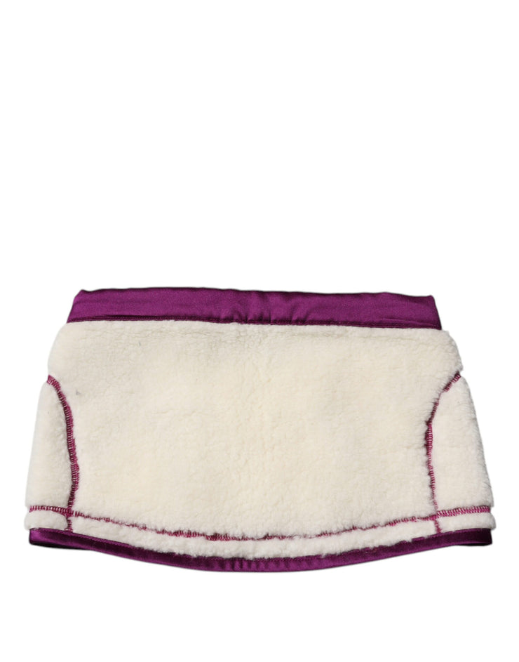 Dolce & Gabbana White Purple Cashmere Fleece Neck Warmer Scarf