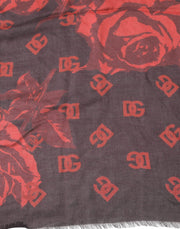 Dolce & Gabbana Black Red Floral Modal Wrap Shawl Scarf