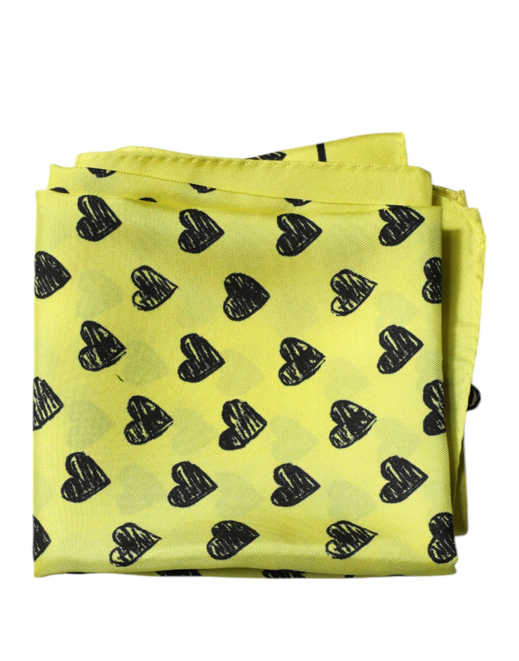 Dolce & Gabbana Yellow Hearts Silk Square Bandana Scarf