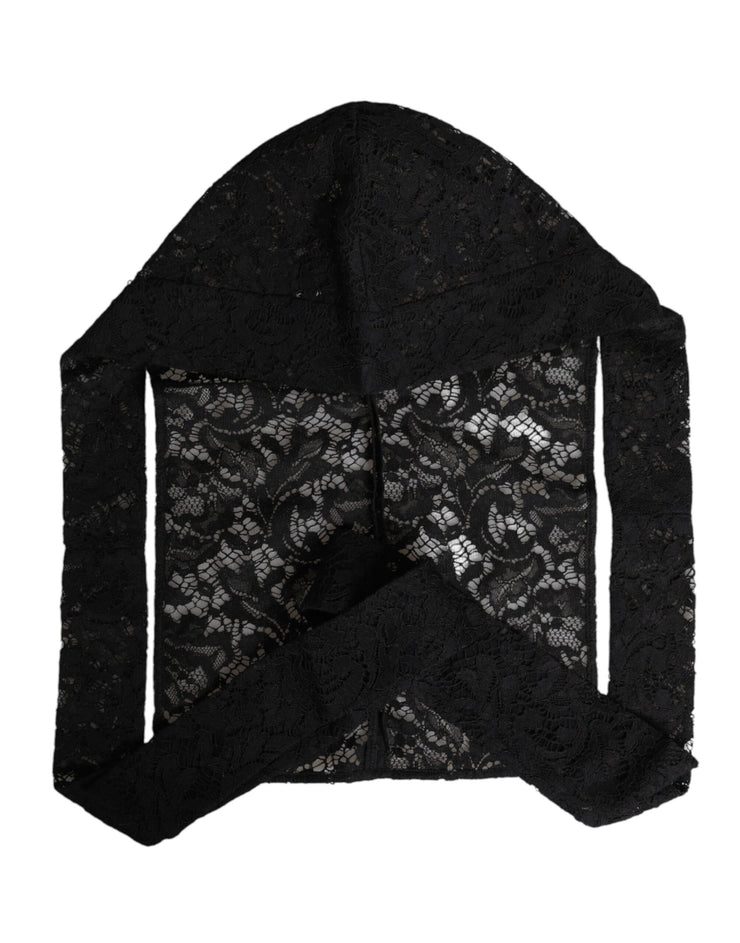 Dolce & Gabbana Black Floral Lace Whole Head Wrap Hat