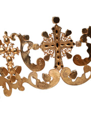 Dolce & Gabbana Gold Tone Brass Cross Crystal Embellished Crown Tiara